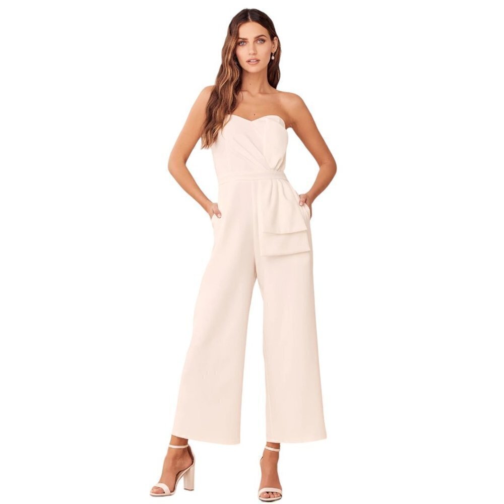 LULU'S Won a Heart White Strapless‎ Wide Leg Jumpsuit - Size XS
